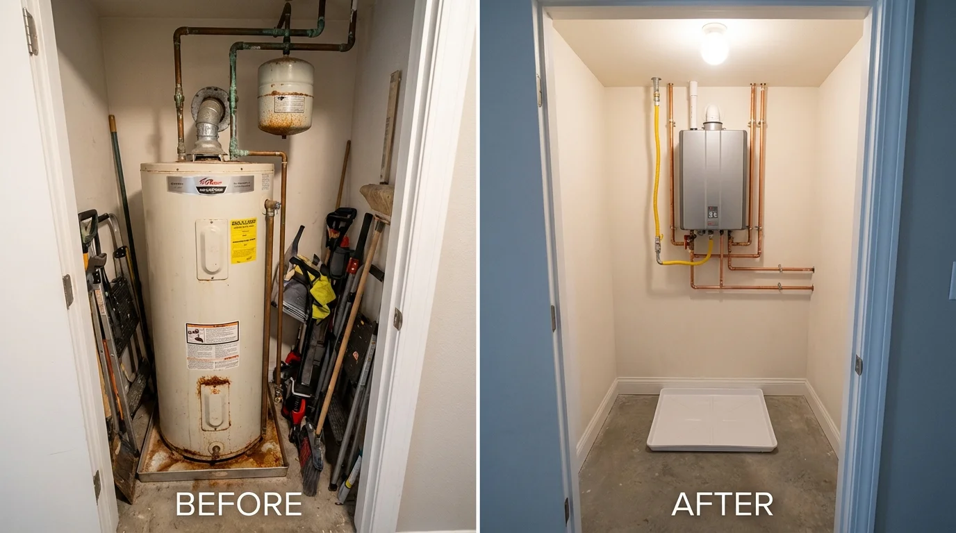Tank water heater versus wall-mounted tankless unit comparison for Vashon, WA homeowners